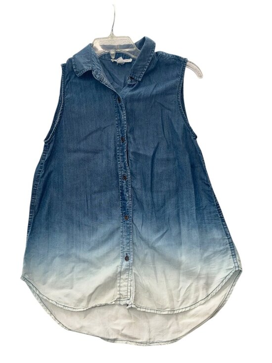 Beachlunchlounge Tops - Beachlunchlounge Ombre Sleeveless Button-Down Shirt Womens XS Blue/White